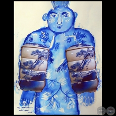 El guerrero - Serie AZUL dibujo sobre papel de Ricardo Migliorisi - Año: 2018